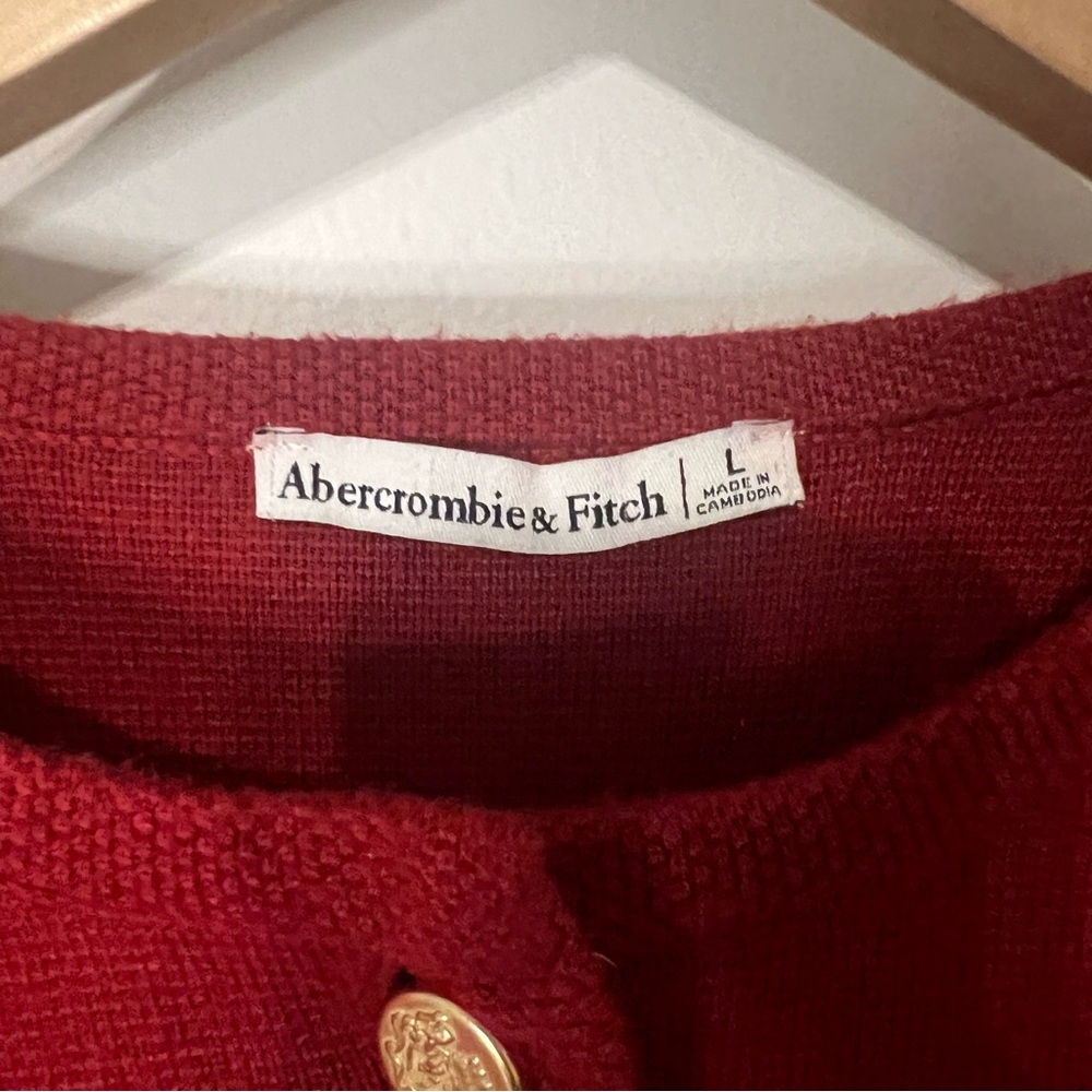 Abercrombie & Fitch Red Cropped Women’s Cardigan Gold Button Front Size L - Picture 5 of 6
